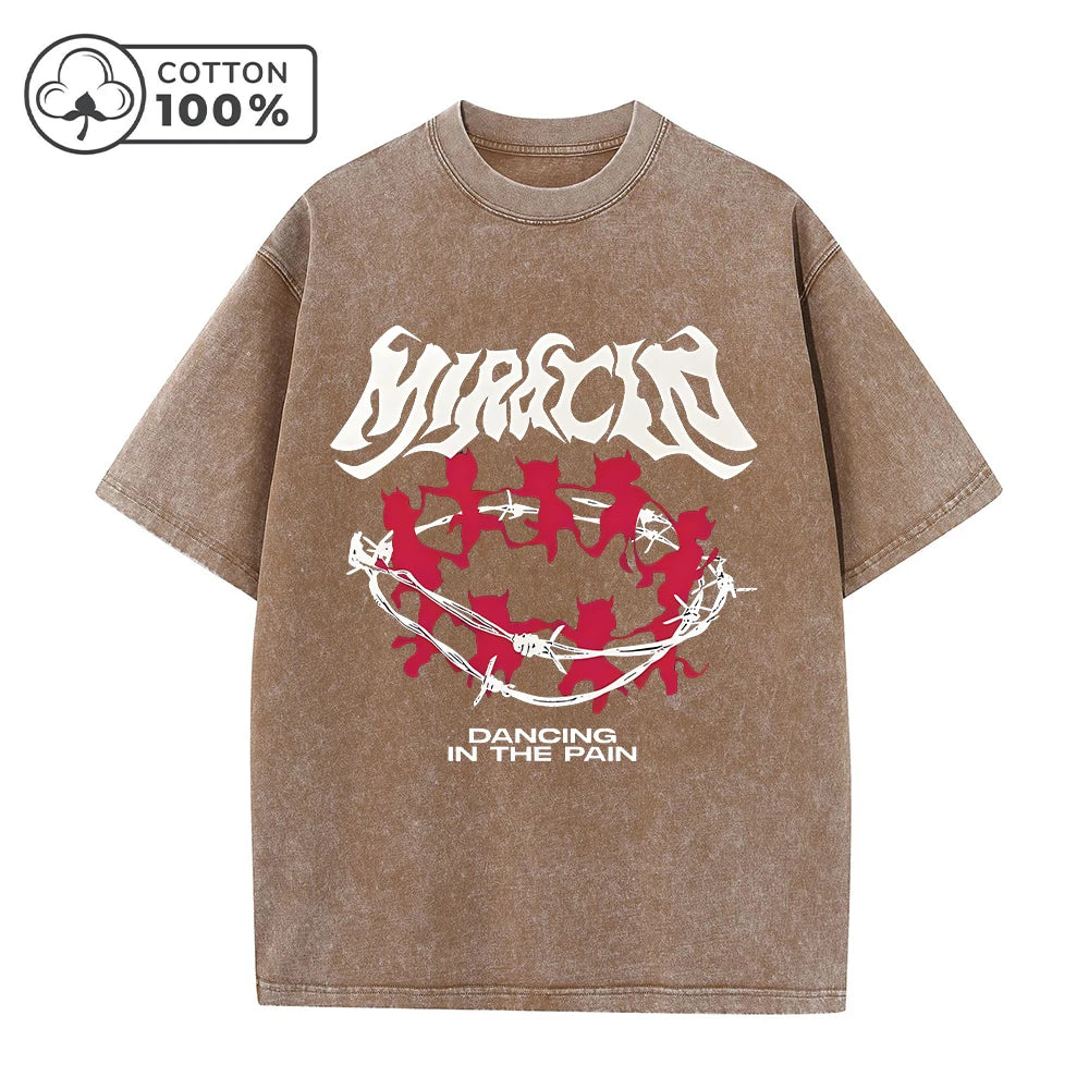 Men's Y2K Thorn Demon Print Distressed Washed T-Shirt Loose Fit Casual Pure Cotton Crew Neck Short Sleeve Everyday Commute Top