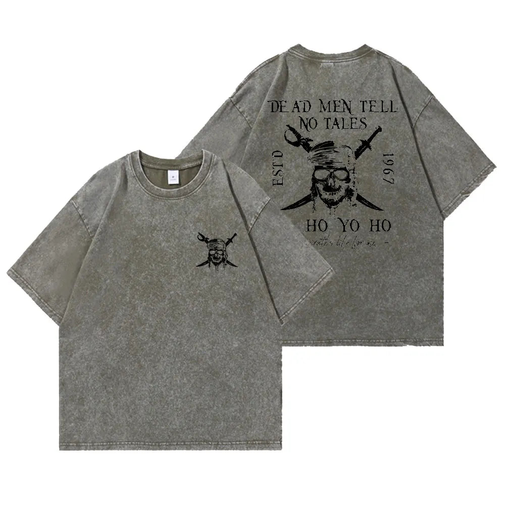 Washed Short Pirates Of The Caribbean Dead Men Tell No Tales Shirt Sleeve Oversized Bookish Shirt Y2k Unisex Top Streetwear