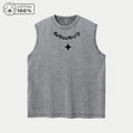 Men's Heavyweight Pure Cotton Washed Sleeveless Vest Fashionable Gothic Print Top Distressed Breathable Vest 2026 New Arrival