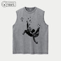 Men's Retro Pure Cotton Washed Vest With Angel Fall Print Summer Casual Sleeveless T-Shirt Daily Commute Outdoor Fitness Top