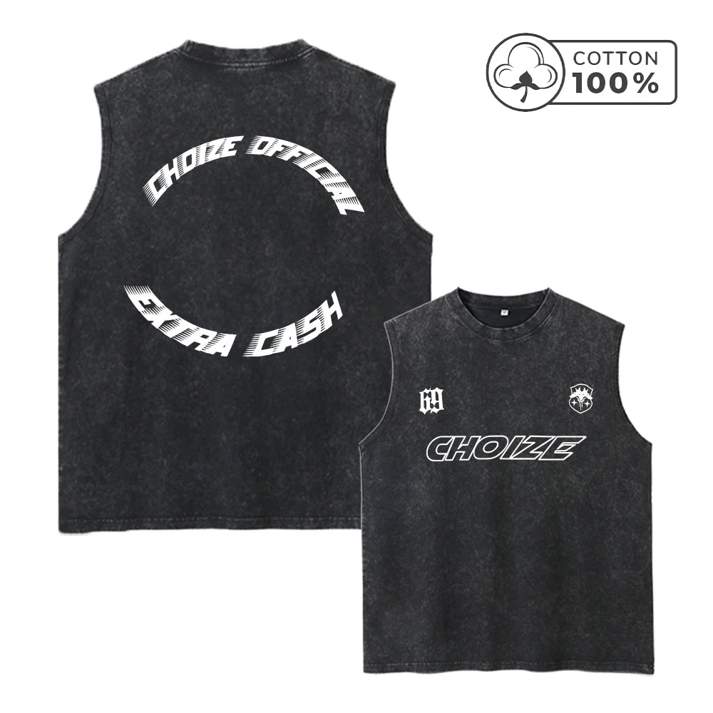 Men's Distressed Letter Print Washed Vest Retro Street Style Loose Fitting Pure Cotton Sleeveless Top Summer Gym Commute Vest