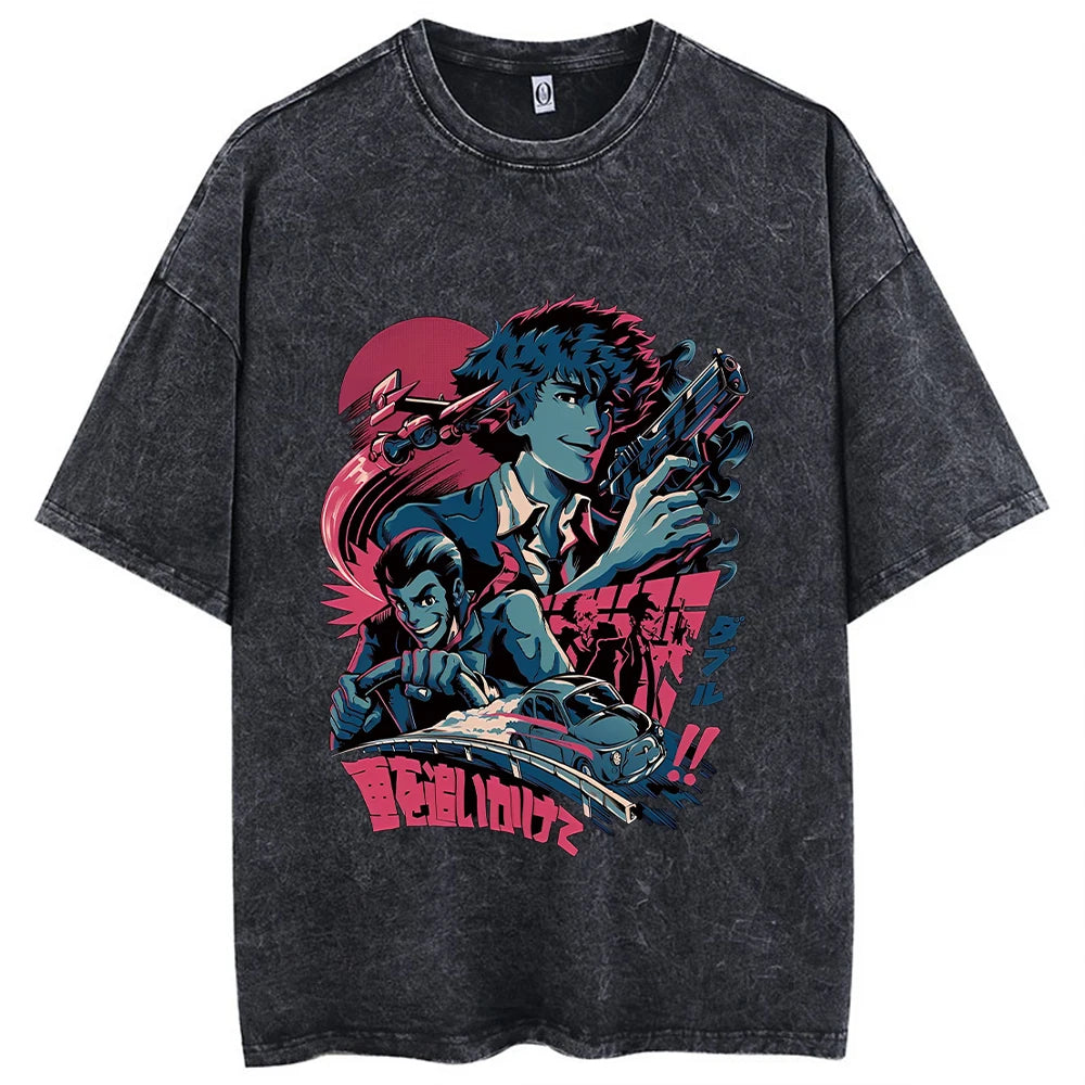 Y2k Washed T-shirts For Men Anime JoJo's Bizarre Adventure Short Tshirts Women Tops Graphic Printed TShirt Short Sleeve Unisex