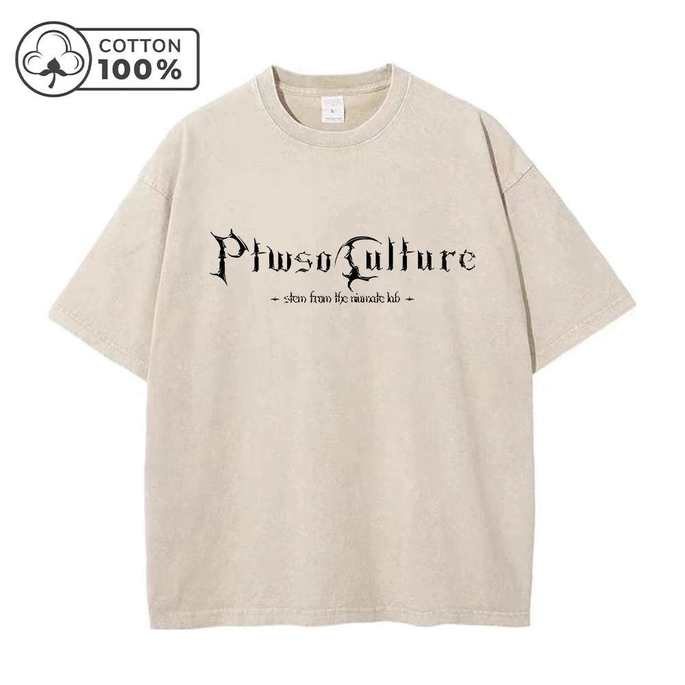 Men's Street Style Washed T-Shirt Trendy Gothic Letter Print Distressed Pure Cotton Short Sleeve Outdoor Commuter Fitness Top