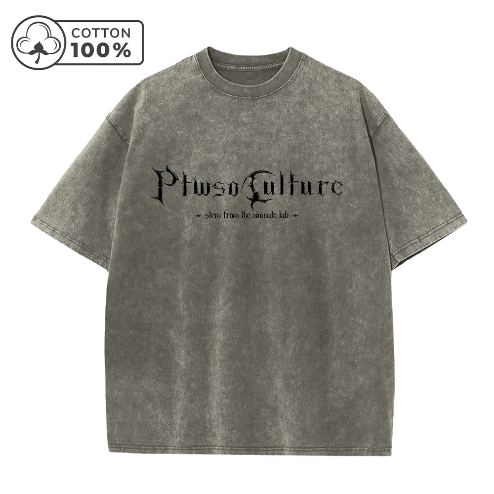 Men's Street Style Washed T-Shirt Trendy Gothic Letter Print Distressed Pure Cotton Short Sleeve Outdoor Commuter Fitness Top
