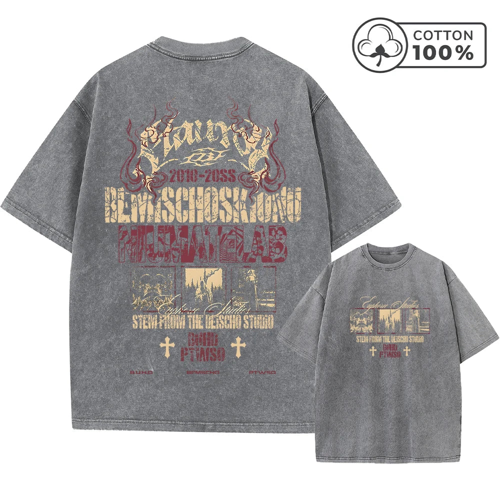 Men's Personalized Cross Print Distressed Washed T-Shirt Loose Casual Pure Cotton Crew Neck Short Sleeve Everyday Commute Top