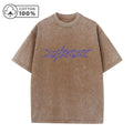 Men's Creative Purple Word Print Distressed Washed T-Shirt Loose Fit Casual Pure Cotton Crew Neck Short Sleeve Daliy Commute Top