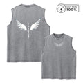 Men's Wing Print Retro Distressed Washed Vest Fashionable Street Style Pure Cotton Sleeveless Top Loose Casual Base Layer