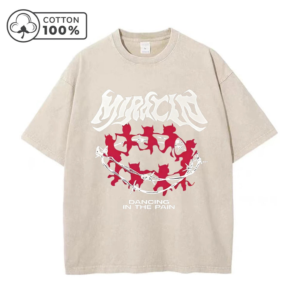 Men's Y2K Thorn Demon Print Distressed Washed T-Shirt Loose Fit Casual Pure Cotton Crew Neck Short Sleeve Everyday Commute Top
