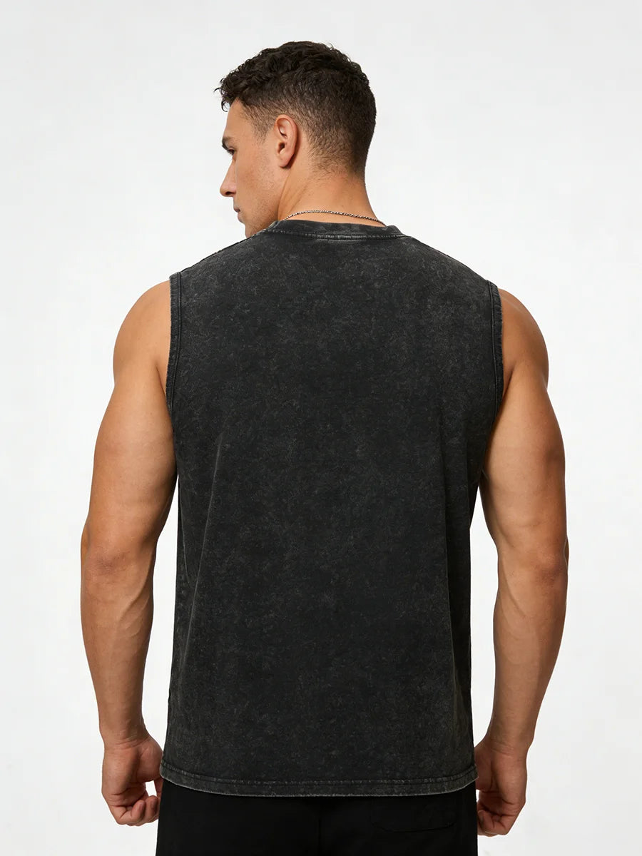 Summer Casual Printed Washed Vest For Men Pure Cotton Sleeveless Vest Fitness And Cycling Fashion Top Multiple Colors Available