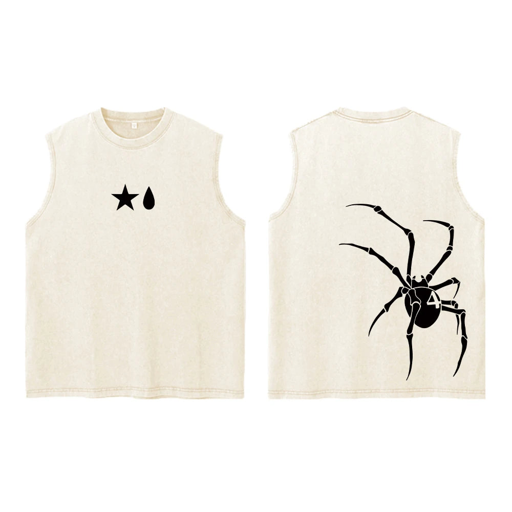 Anime Hunter X Hunter Acid Vest Retro Vintage Printed Washed Graphic Vest Men Harajuku Y2k Cotton Casual Tshirt Tops Unisex