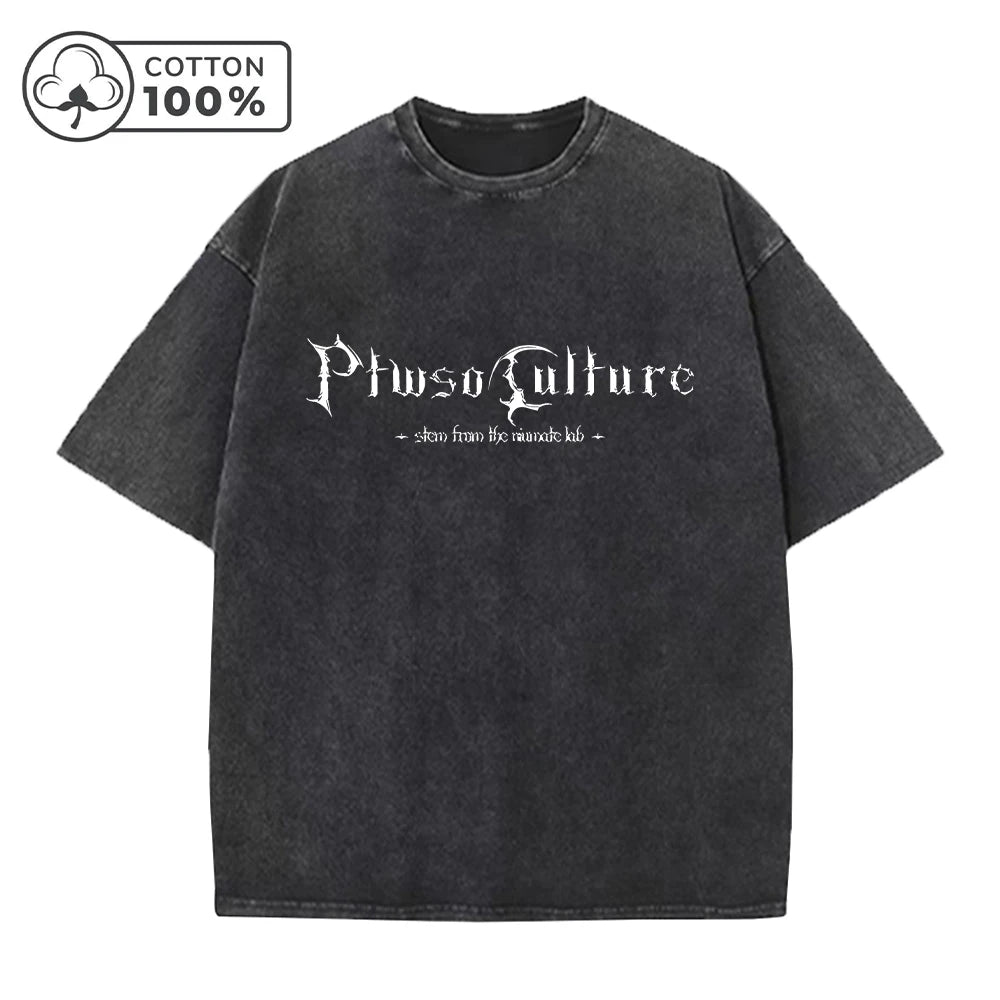 Men's Street Style Washed T-Shirt Trendy Gothic Letter Print Distressed Pure Cotton Short Sleeve Outdoor Commuter Fitness Top