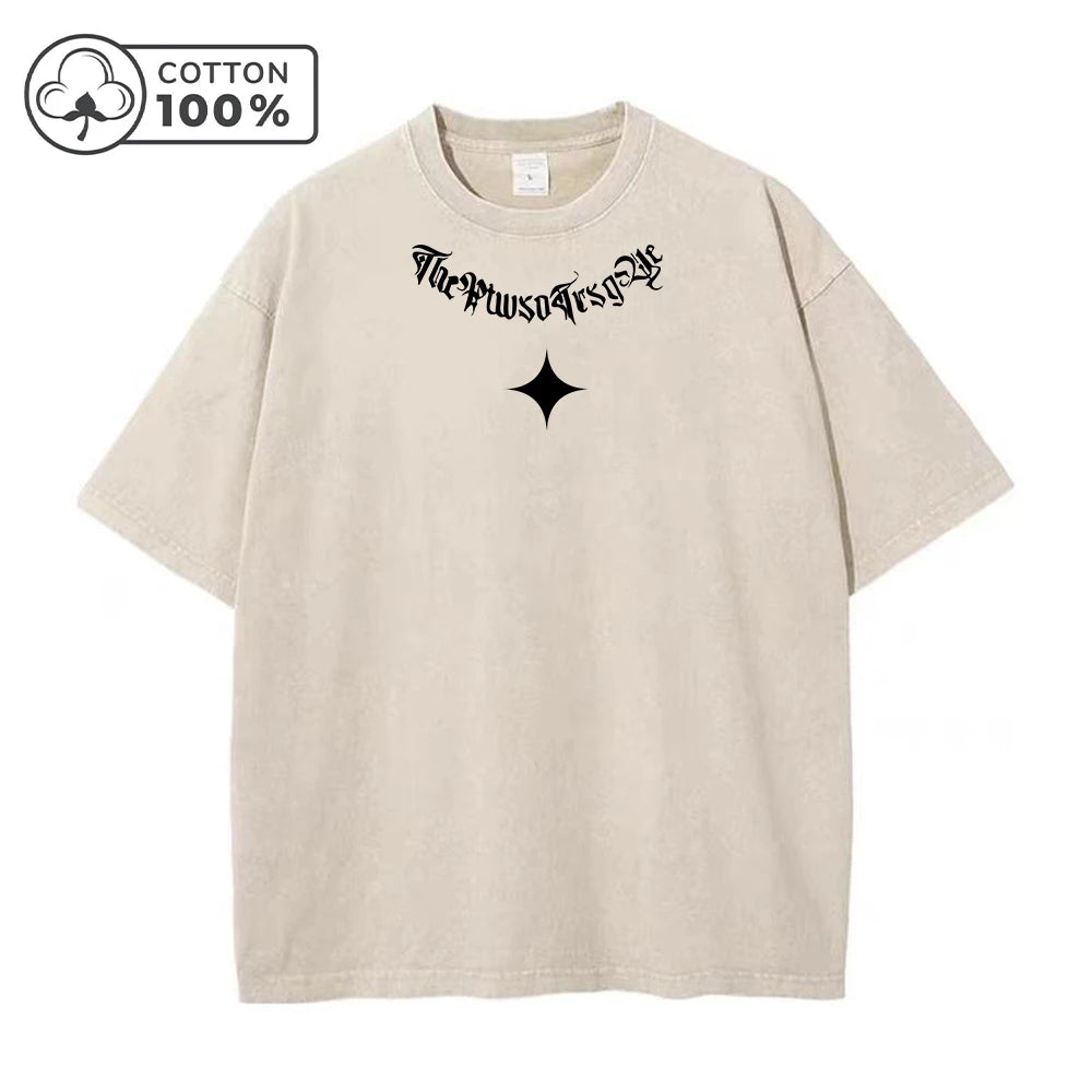 Men's Street Style Retro Washed T-Shirt With Thorn And Star Print Distressed Pure Cotton Short Sleeve Summer Commuter Gym Top