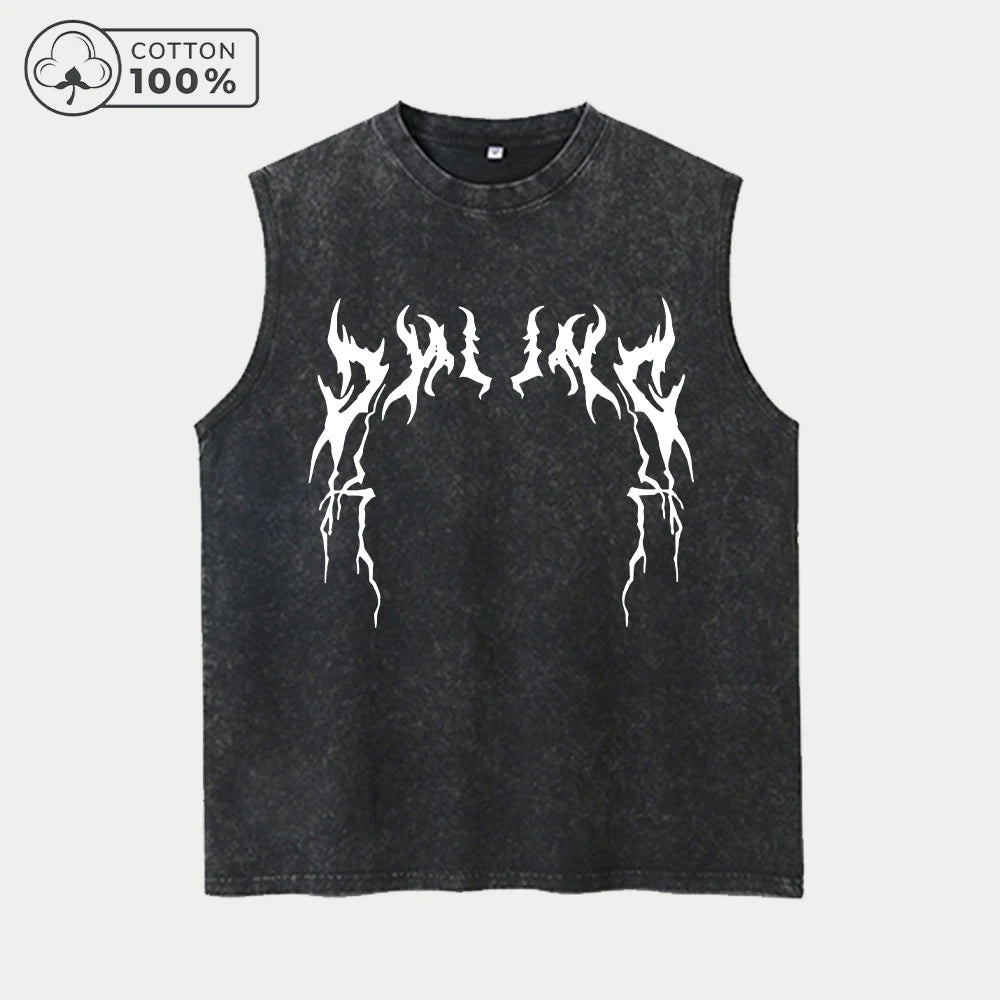Men's Vintage Washed Vest With Thorn Print Perfect For Summer Workouts And Commute Casual And Stylish Pure Cotton Vest