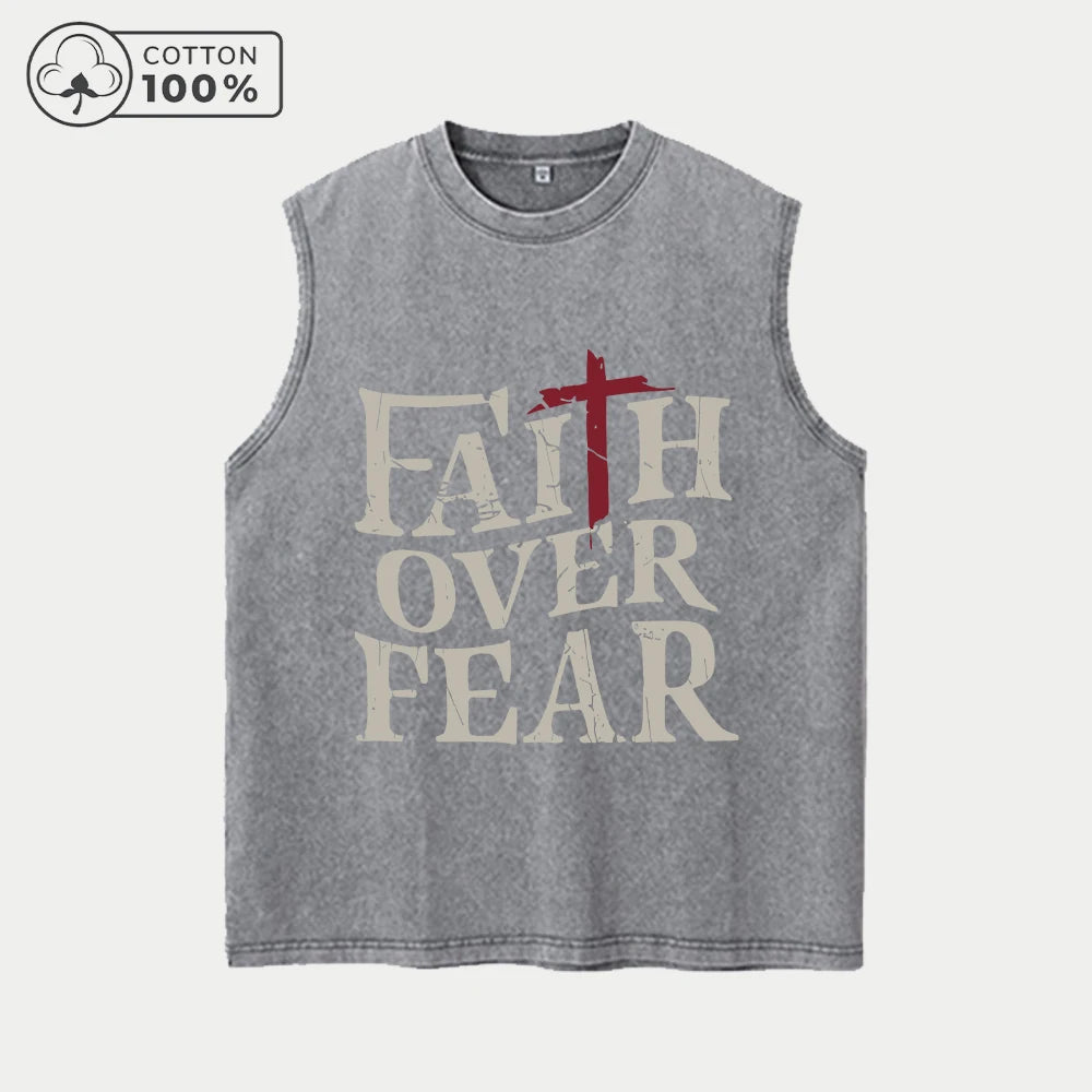 Men's Trendy Short Sentence Print Washed Vest Loose Casual Pure Cotton Fitness Commuter Retro Sleeveless Vest Summer Running Top