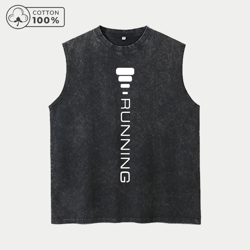 Men's Distressed Washed Vest Summer Casual Simple Word Print Pure Cotton Sleeveless T-Shirt Everyday Street Commute Top