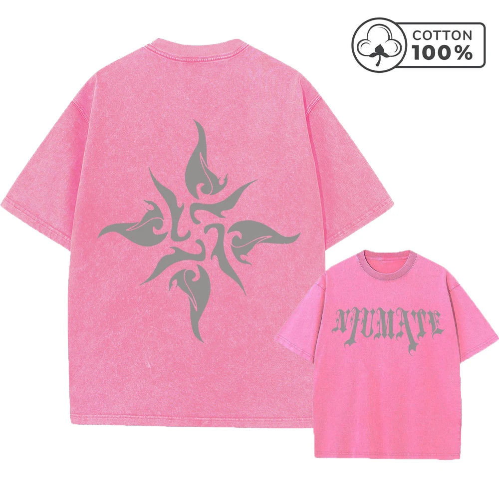 Men's Gothic Letter And Floral Print Retro Washed T-Shirt Street Fashion Pure Cotton Short Sleeve Daily Fitness Training Top
