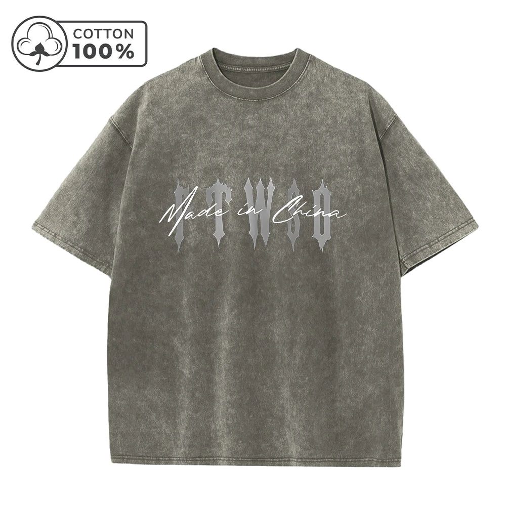 Men's Retro Washed T-Shirt Street Style Word Print Pure Cotton Short Sleeve Top Suitable For Daily Fitness Training And Commute