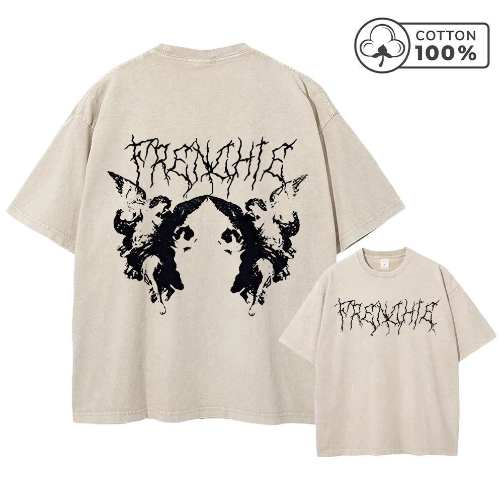 Men's Y2K Style Thorn Angel Print Retro Washed T-Shirt Summer Distressed Loose Casual Fashion Short Sleeved Fitness Commuter Top