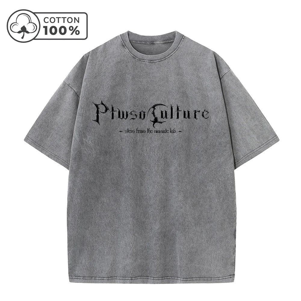 Men's Street Style Washed T-Shirt Trendy Gothic Letter Print Distressed Pure Cotton Short Sleeve Outdoor Commuter Fitness Top