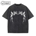 Men's Creative Thorn Print Washed T-Shirt Summer Distressed Loose Fitting Casual Fashion Short Sleeve Gym And Commuter Top