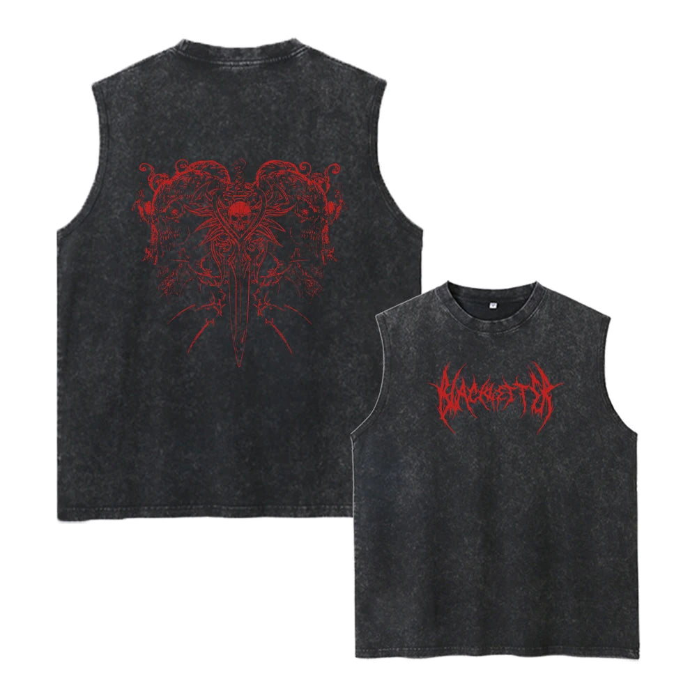 Heavyweight Distressed Washed Sleeveless T-Shirt For Men Creative Print High Street Fitness Sports Vest 2026 New Style