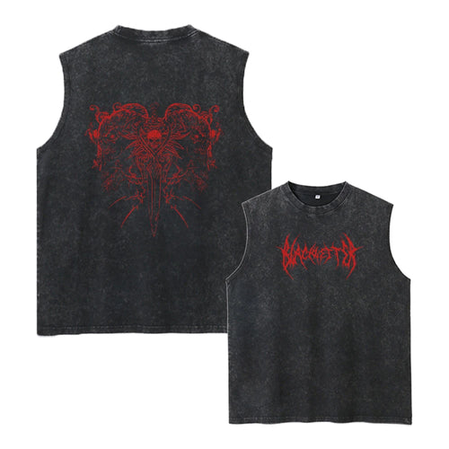 Heavyweight Distressed Washed Sleeveless T-Shirt For Men Creative Print High Street Fitness Sports Vest 2026 New Style