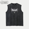 Men's Gothic Dark Wing Print Distressed Washed Vest Outdoor Running Cycling Pure Cotton Sleeveless Top Street Trend Vest