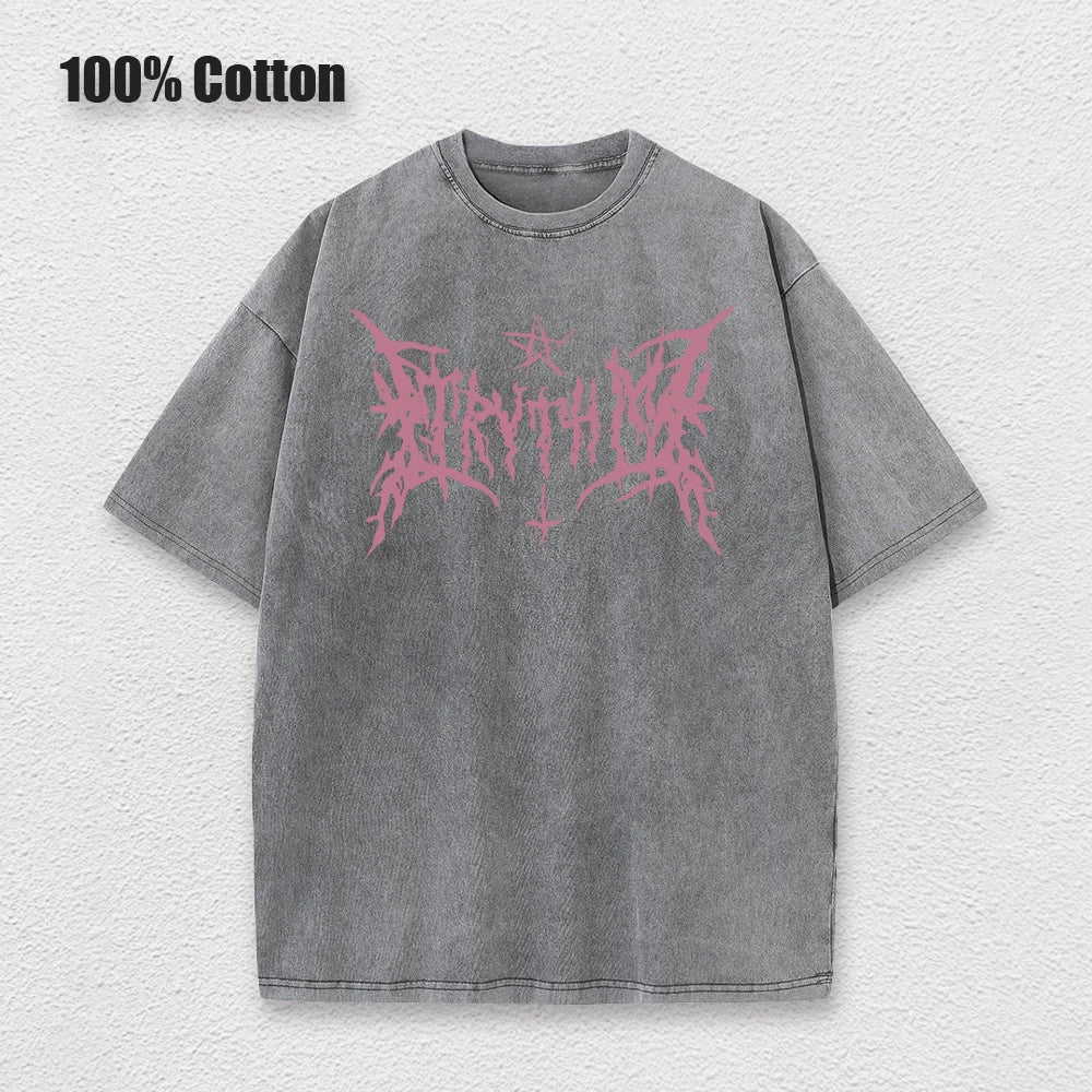 Y2k Hip Hop Vintage 90s Short-Sleeved Oversized T-Shirt Summer Goth Design Sense Loose Top Tide Streetwear Washed Denim T-Shirt