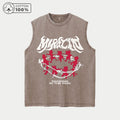 Men's Retro Washed Vest With Creative Dancing Devil Print Pure Cotton Casual Sleeveless T-Shirt Distressed Street Style Top