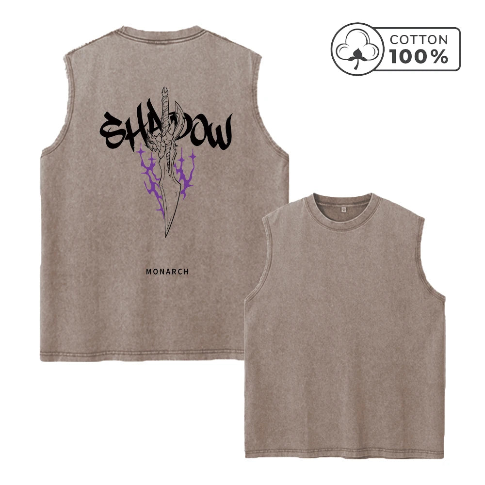 Men's Personalized Weapon Print Washed Vest Pure Cotton Distressed Retro Casual Loose Top Trendy And Fashionable Sportswear