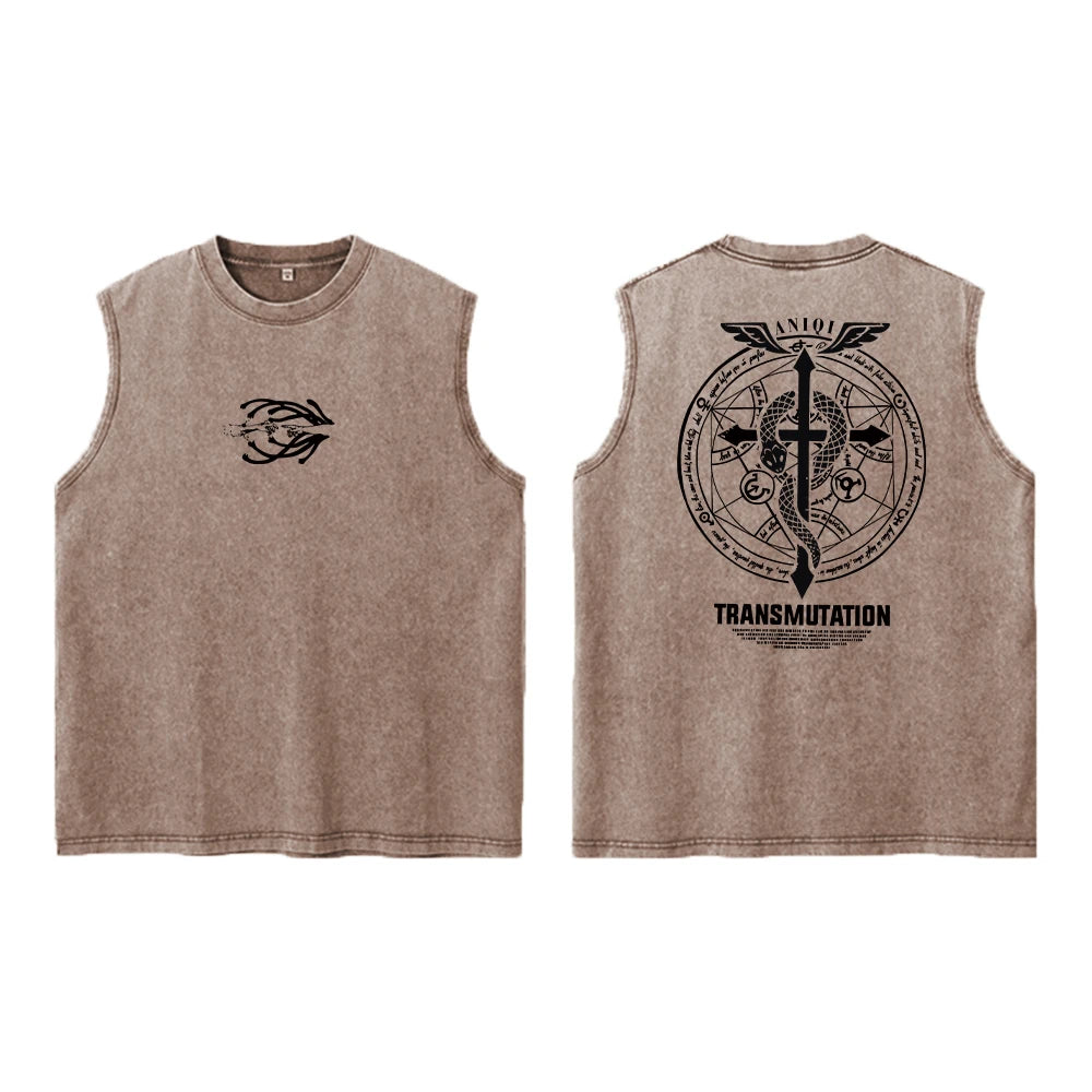 Anime Fullmetal Alchemist Acid Vest 100% Cotton Printed Top Harajuku Retro Gothic Street Fashion Style Black Vest Unisex Summer