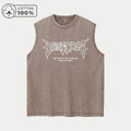 Men's Hollowed Out Text Print Washed Vest Retro Casual Pure Cotton Sleeveless Vest Summer Daliy Street Style Commute Loose Top