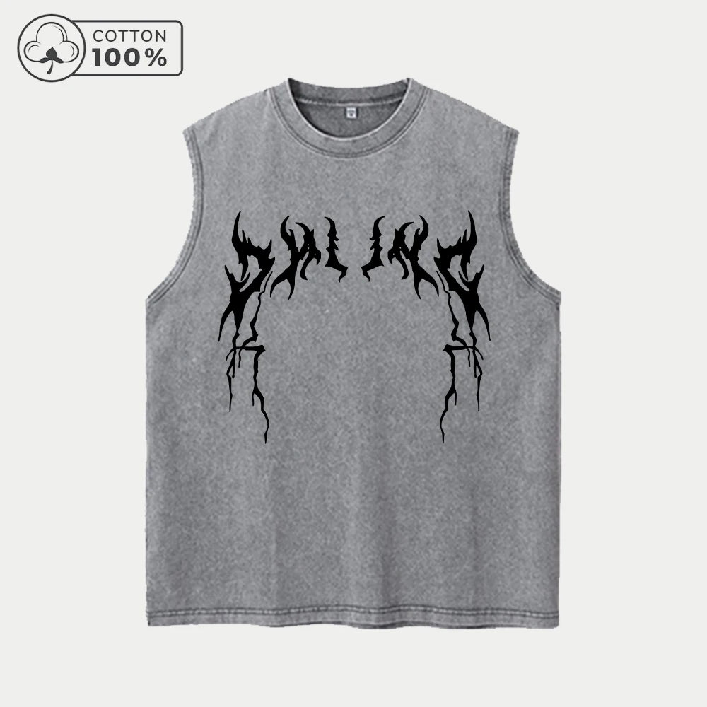 Men's Vintage Washed Vest With Thorn Print Perfect For Summer Workouts And Commute Casual And Stylish Pure Cotton Vest