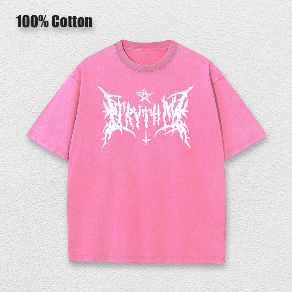 Y2k Hip Hop Vintage 90s Short-Sleeved Oversized T-Shirt Summer Goth Design Sense Loose Top Tide Streetwear Washed Denim T-Shirt