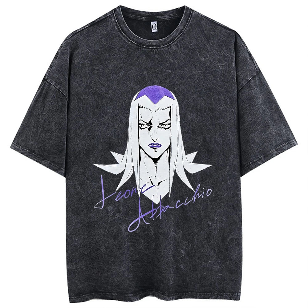 Y2k Washed T-shirts For Men Anime JoJo's Bizarre Adventure Short Tshirts Women Tops Graphic Printed TShirt Short Sleeve Unisex