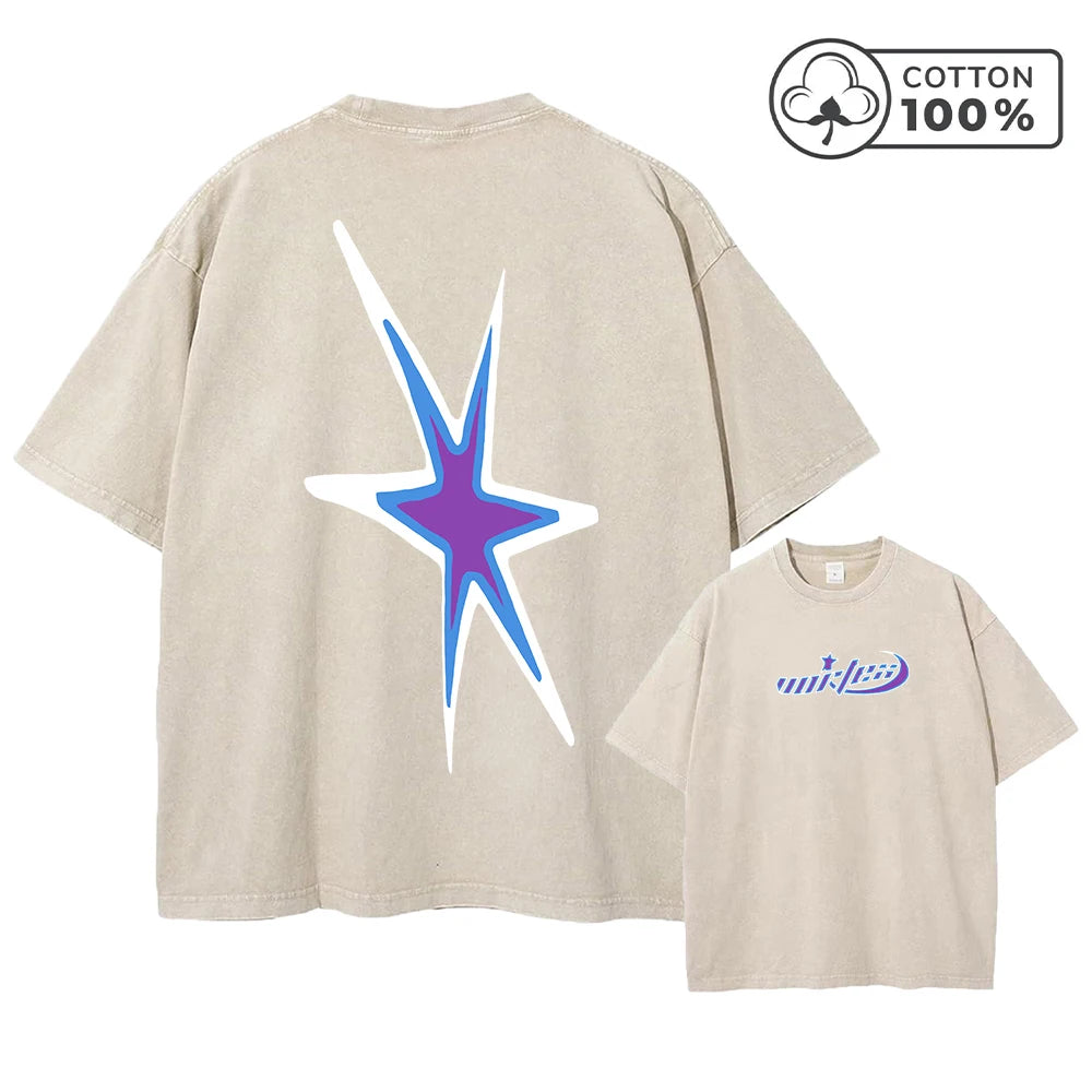 Men's Y2K Style Star Print Retro Washed T-Shirt Breathable Pure Cotton Casual Short Sleeved Summer Fitness Running Casual Top