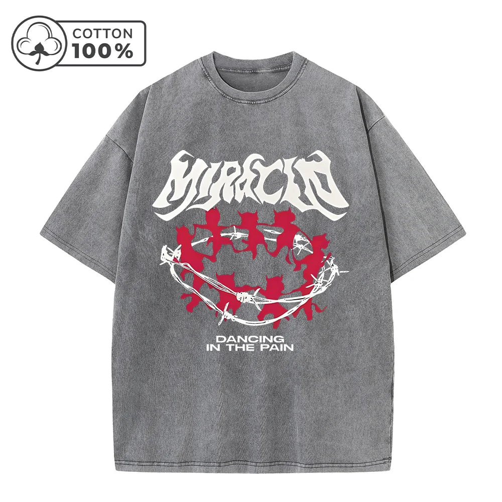 Men's Y2K Thorn Demon Print Distressed Washed T-Shirt Loose Fit Casual Pure Cotton Crew Neck Short Sleeve Everyday Commute Top