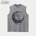 Men's Retro Washed Vest With Unique Star And Moon Print Pure Cotton Casual Sleeveless T-Shirt Distressed Street Style Top