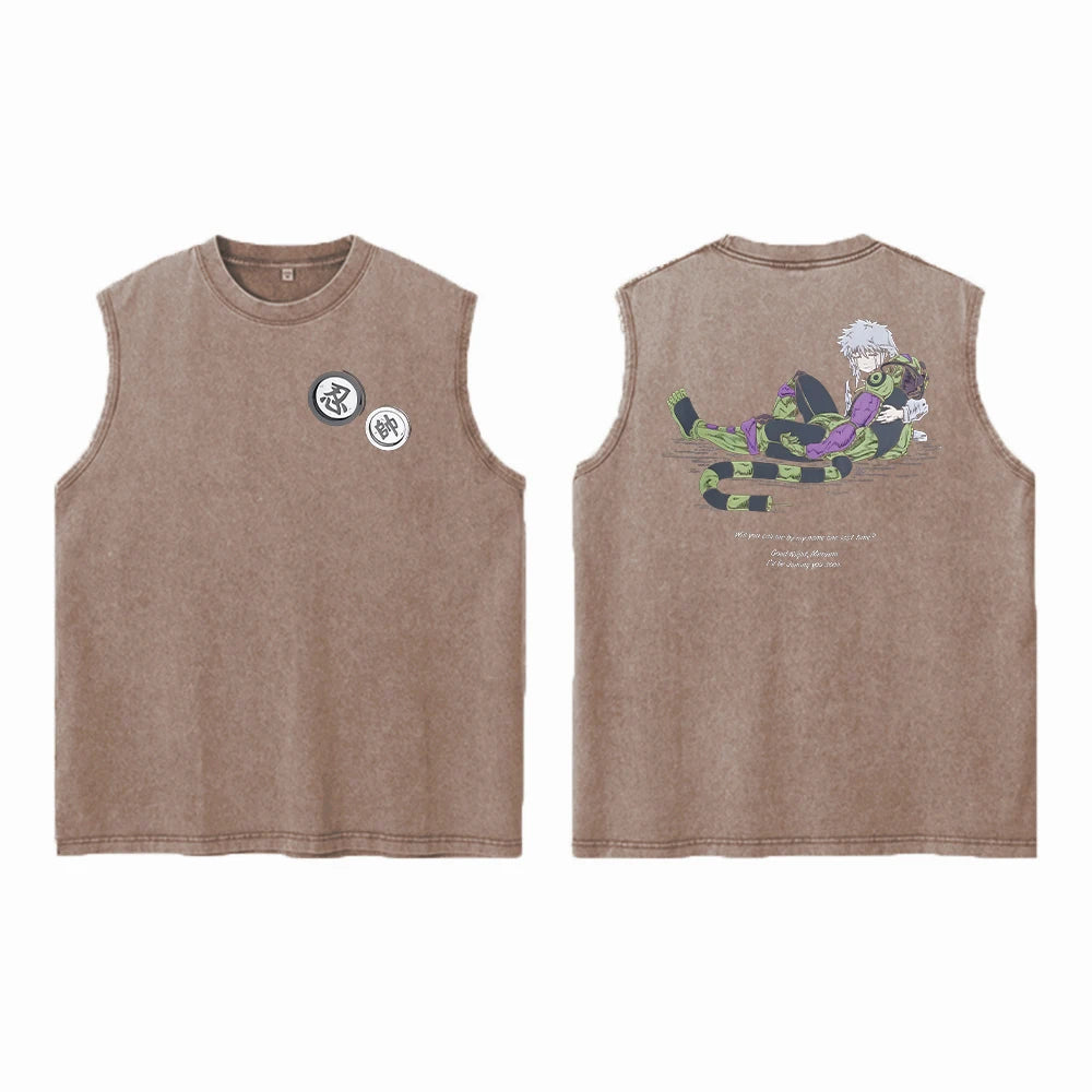 Anime Hunter X Hunter Acid Vest Retro Vintage Printed Washed Graphic Vest Men Harajuku Y2k Cotton Casual Tshirt Tops Unisex