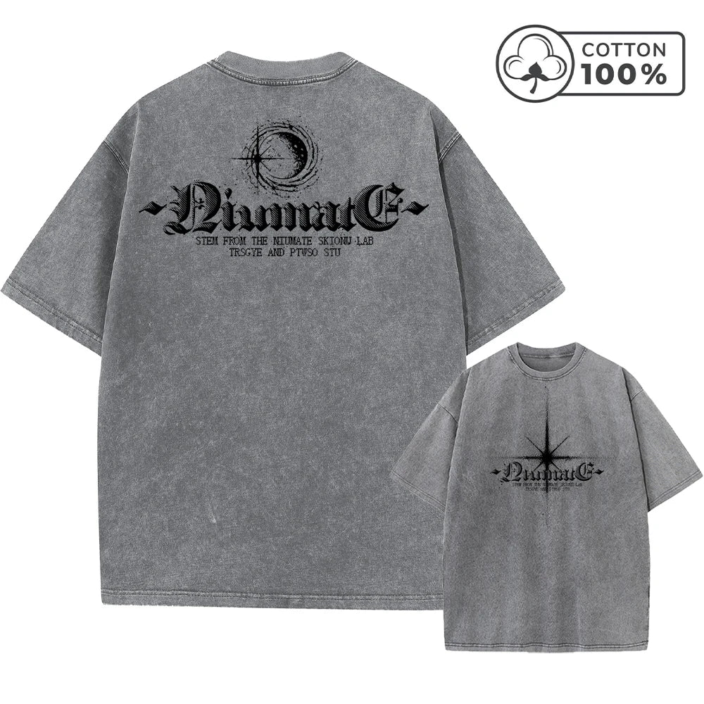 Men's Retro Washed T-Shirt With Starlight Text Print Distressed Pure Cotton Short Sleeved Summer Outdoor Commuter Gym Top