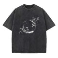 Summer Creative Print Washed T-Shirt Loose Casual Fashion Retro Street Style Short Sleeve Top For Everyday Commute Unisex