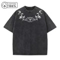 Men's Street Style Washed T-Shirt With Unique Bamboo Leaf Print Retro Pure Cotton Short Sleeve Top Casual Daily Commute