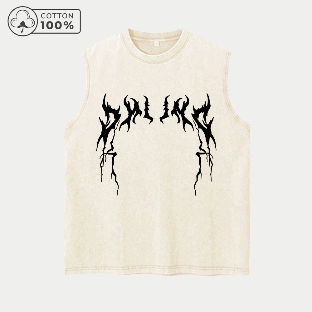 Men's Vintage Washed Vest With Thorn Print Perfect For Summer Workouts And Commute Casual And Stylish Pure Cotton Vest