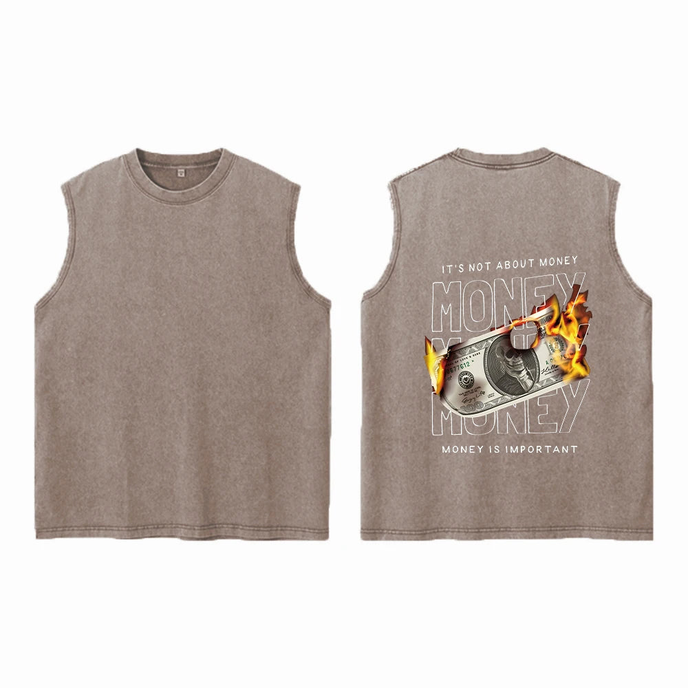 Men's Washed Vest Fashionable Printed Casual Vest Perfect For Summer Outdoor Activities And Commute Pure Cotton Sleeveless Top