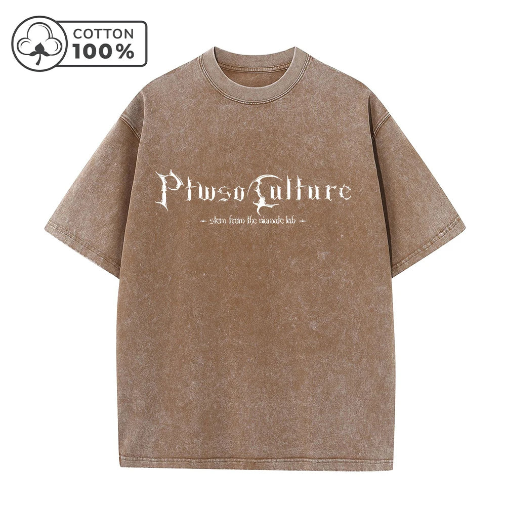 Men's Street Style Washed T-Shirt Trendy Gothic Letter Print Distressed Pure Cotton Short Sleeve Outdoor Commuter Fitness Top