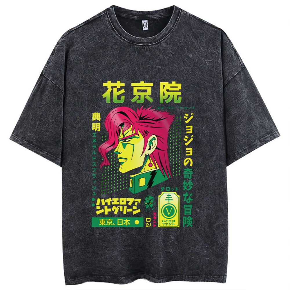 Y2k Washed T-shirts For Men Anime JoJo's Bizarre Adventure Short Tshirts Women Tops Graphic Printed TShirt Short Sleeve Unisex