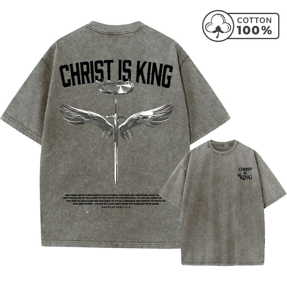 Men's Retro Washed T-Shirt With Thorn And Crown Print Distressed Pure Cotton Short Sleeve Commuter Fitness Comfortable Top