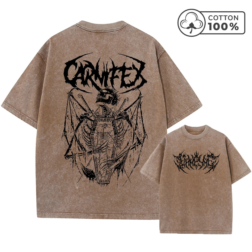 Men's Skull And Thorn Print Retro Washed T-Shirt Breathable Pure Cotton Casual Short Sleeve Summer Fitness Running Casual Top