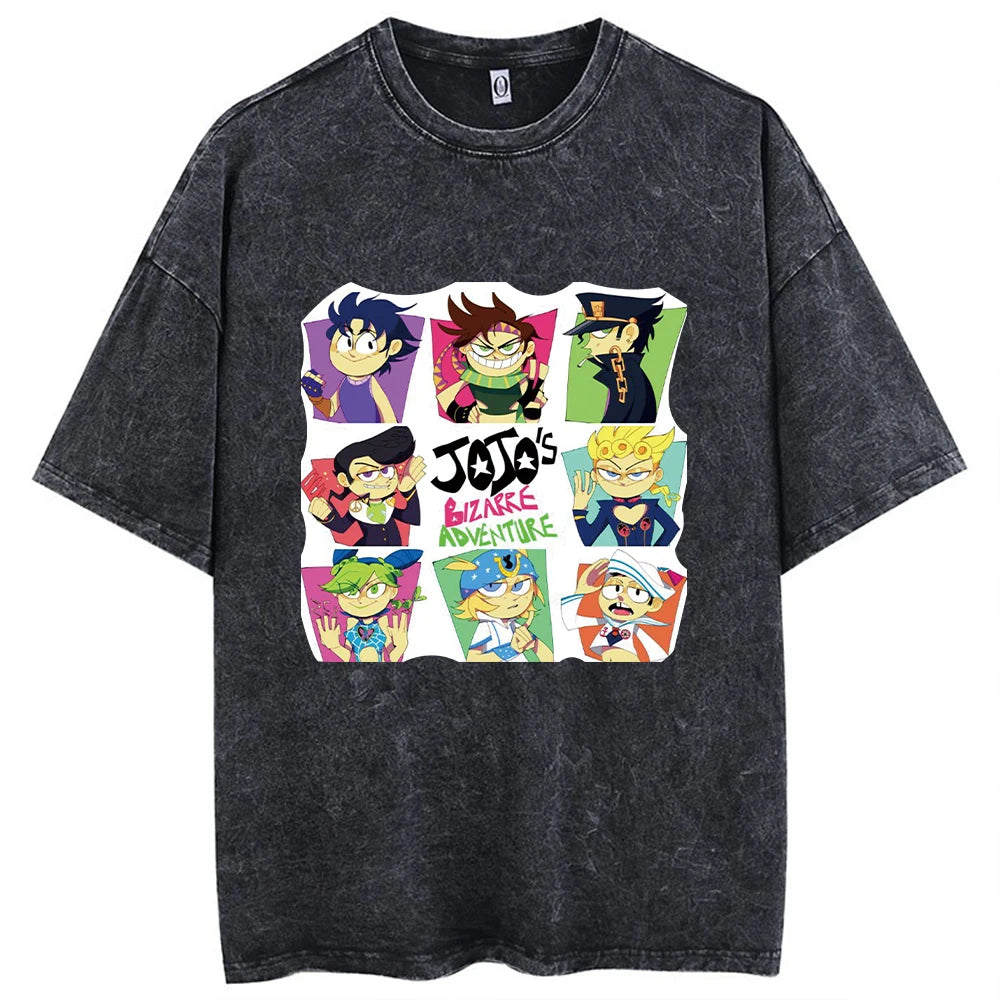 Y2k Washed T-shirts For Men Anime JoJo's Bizarre Adventure Short Tshirts Women Tops Graphic Printed TShirt Short Sleeve Unisex