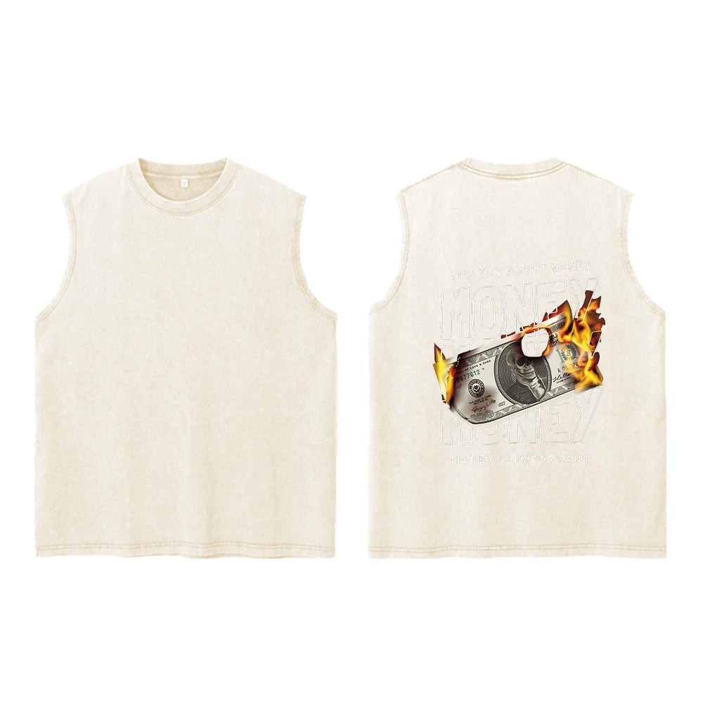 Men's Washed Vest Fashionable Printed Casual Vest Perfect For Summer Outdoor Activities And Commute Pure Cotton Sleeveless Top